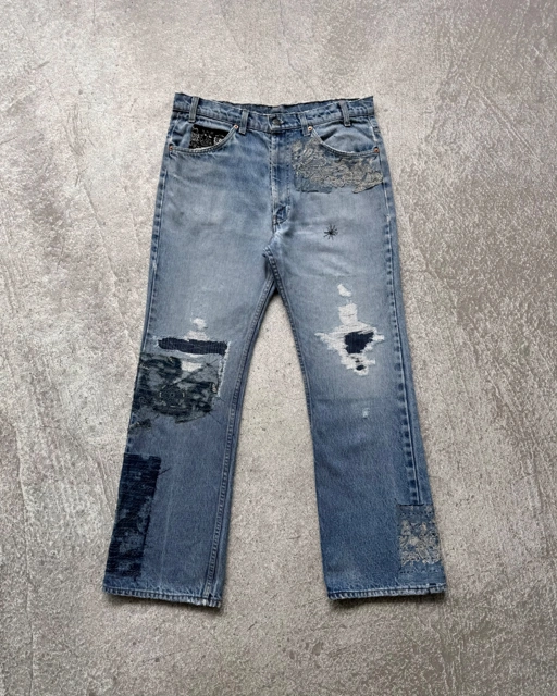 NO.030 REWORKED BORO LEVI'S 517 BOOTCUT JEANS LIGHT BLUE
