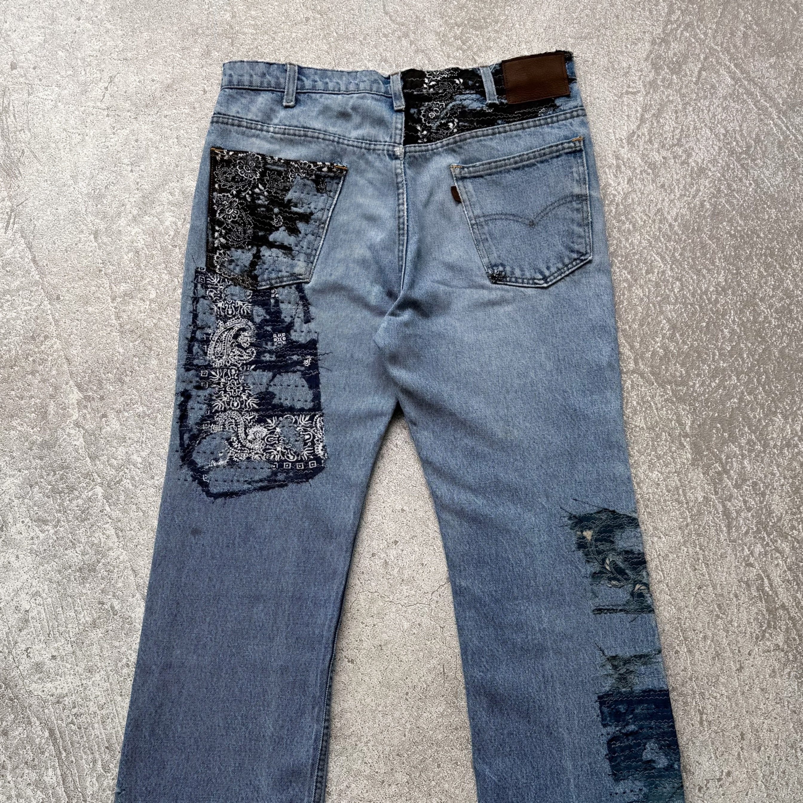 NO.030 REWORKED BORO LEVI'S 517 BOOTCUT JEANS LIGHT BLUE