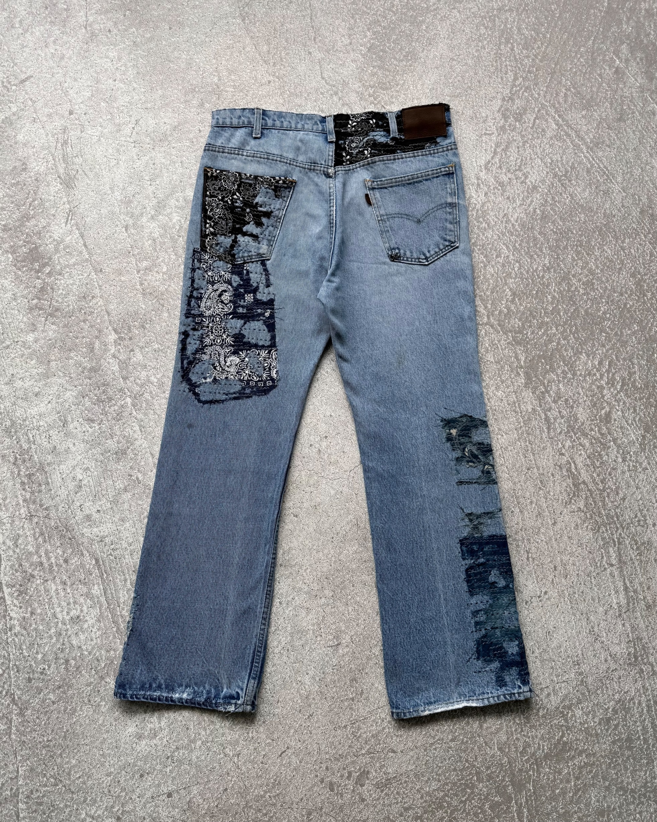 NO.030 REWORKED BORO LEVI'S 517 BOOTCUT JEANS LIGHT BLUE