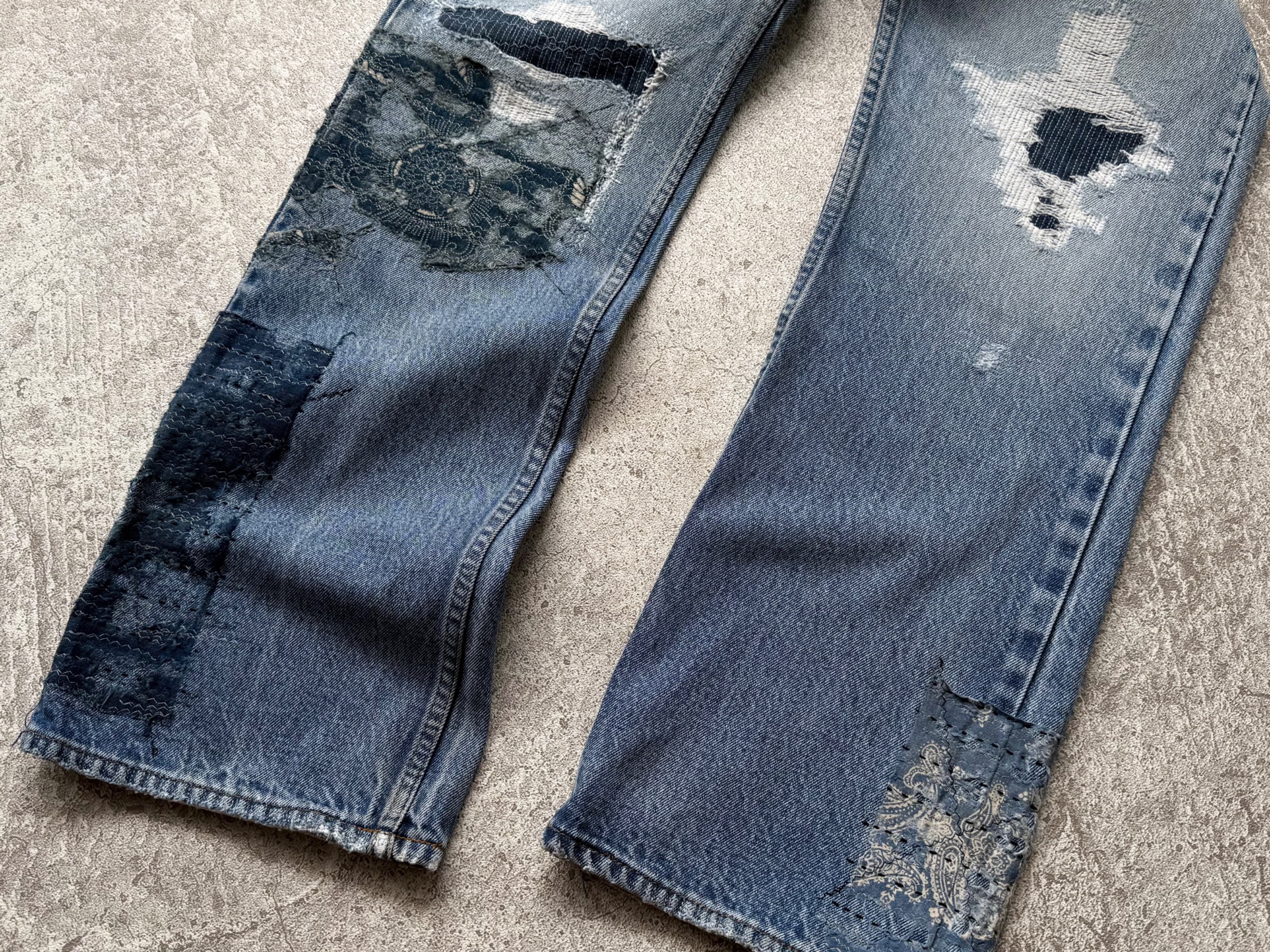 NO.030 REWORKED BORO LEVI'S 517 BOOTCUT JEANS LIGHT BLUE