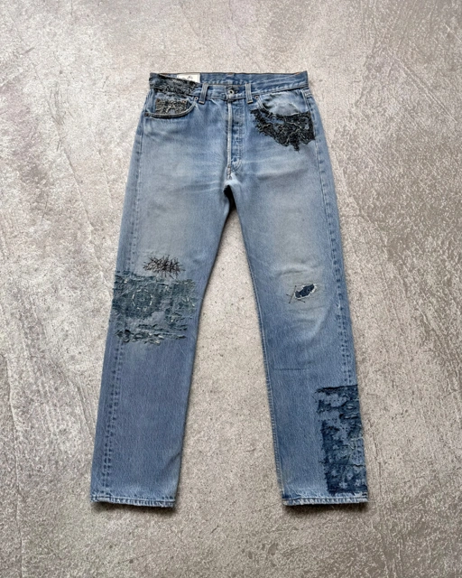 NO.029 REWORKED BORO LEVI'S 501 JEANS LIGHT BLUE