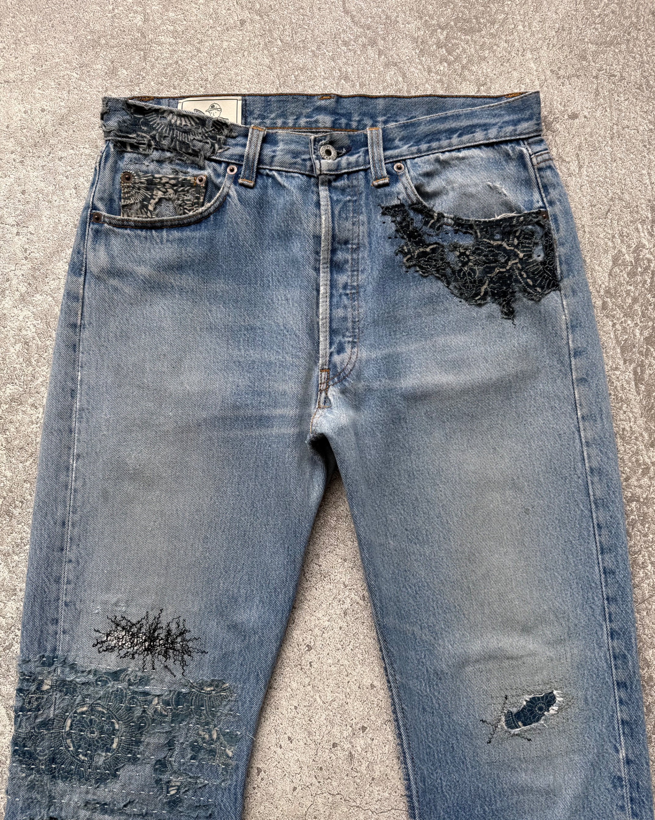 NO.029 REWORKED BORO LEVI'S 501 JEANS LIGHT BLUE