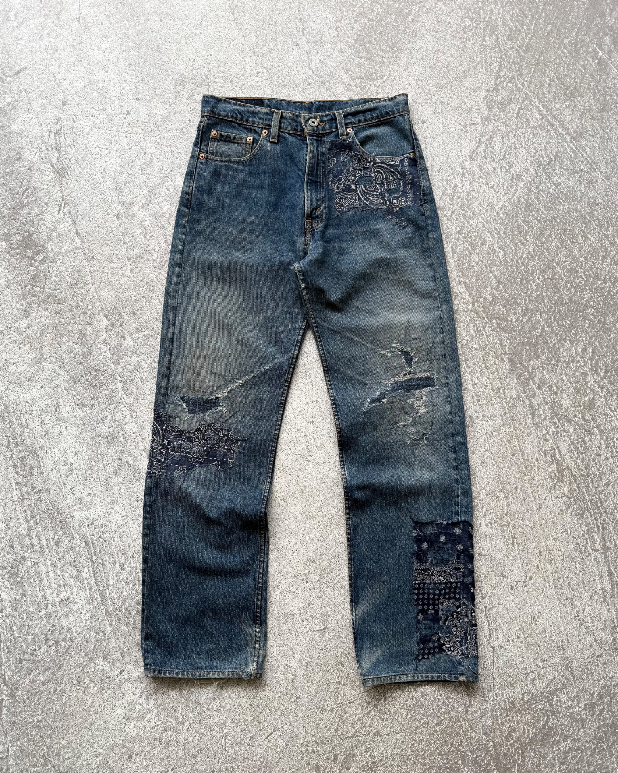 Reworked Boro Glitch Levi's 501 Blue Jeans