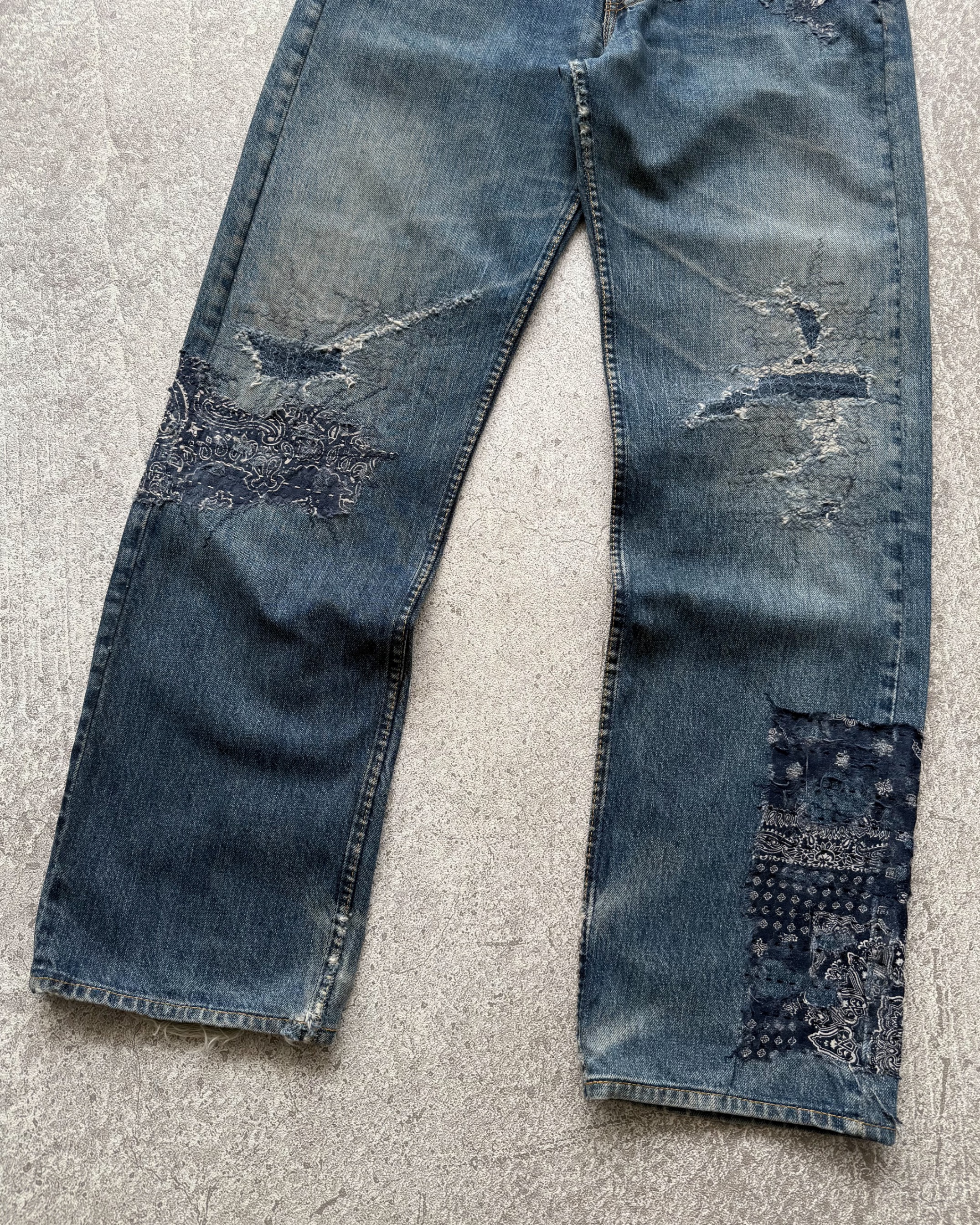 Reworked Boro Glitch Levi's 501 Blue Jeans