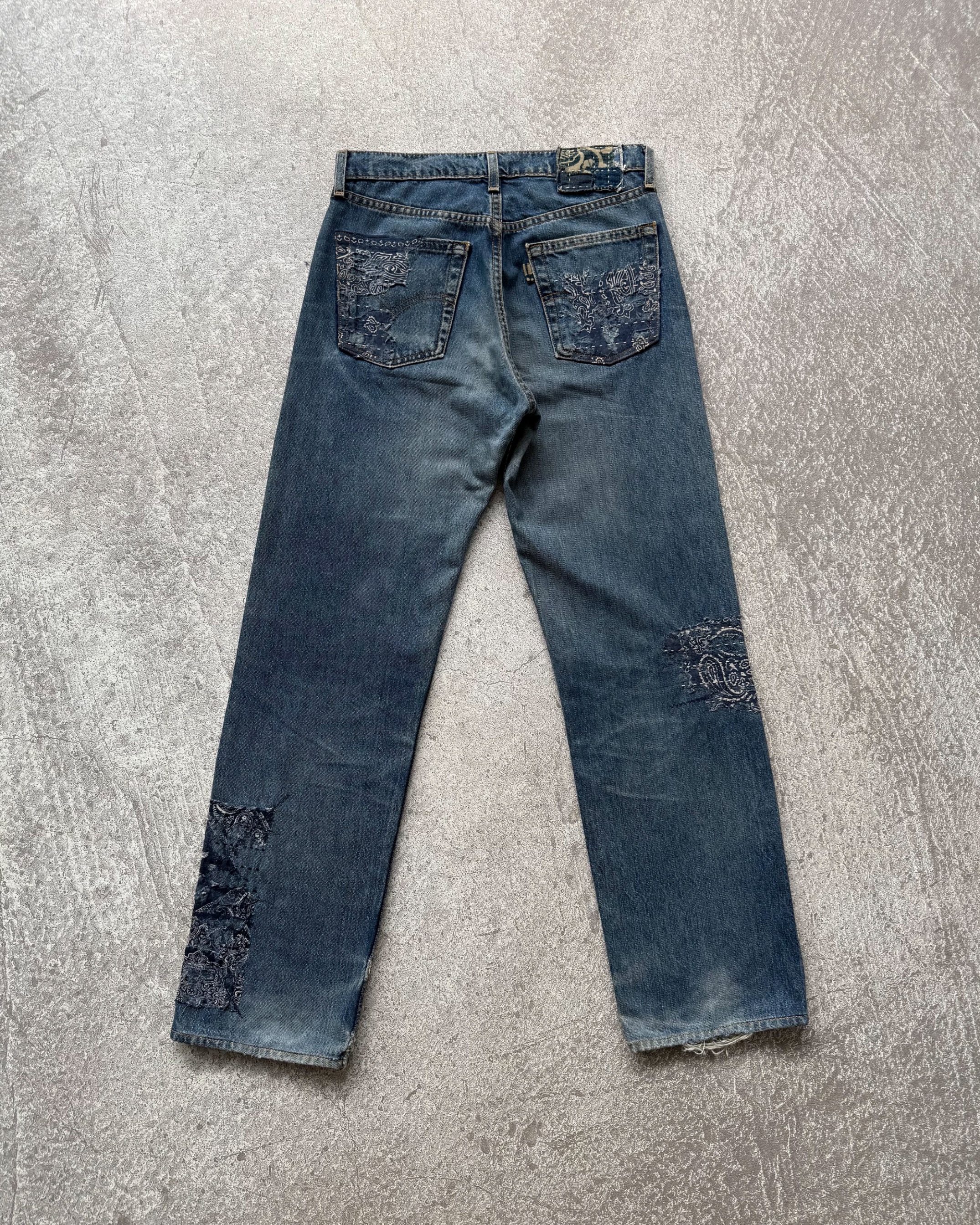 Reworked Boro Glitch Levi's 501 Blue Jeans