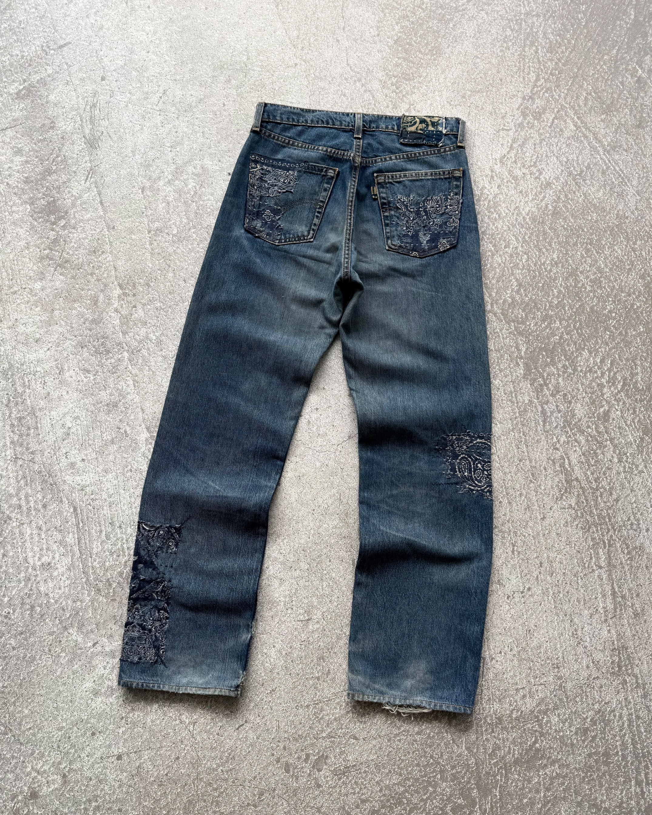 Reworked Boro Glitch Levi's 501 Blue Jeans