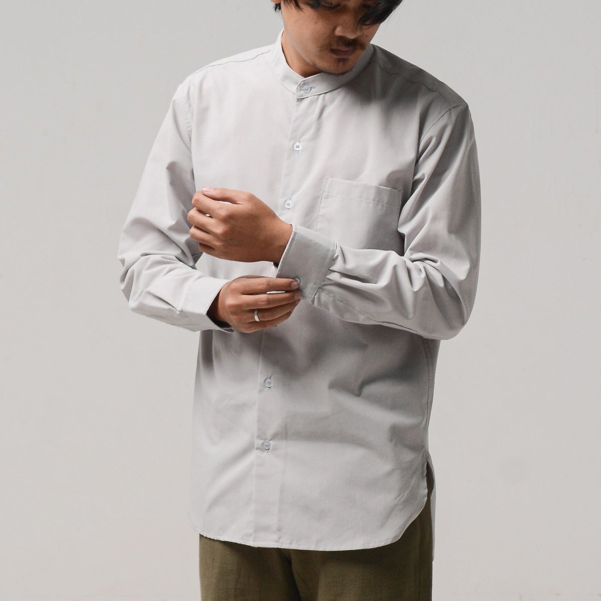 Grandad Collar Shirt Grey