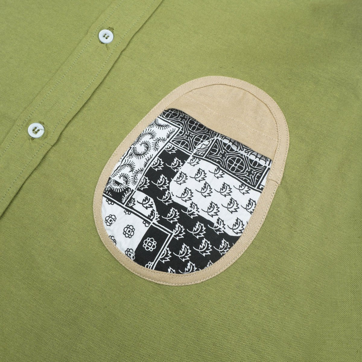 Linen Chest Patch Shirt Olive
