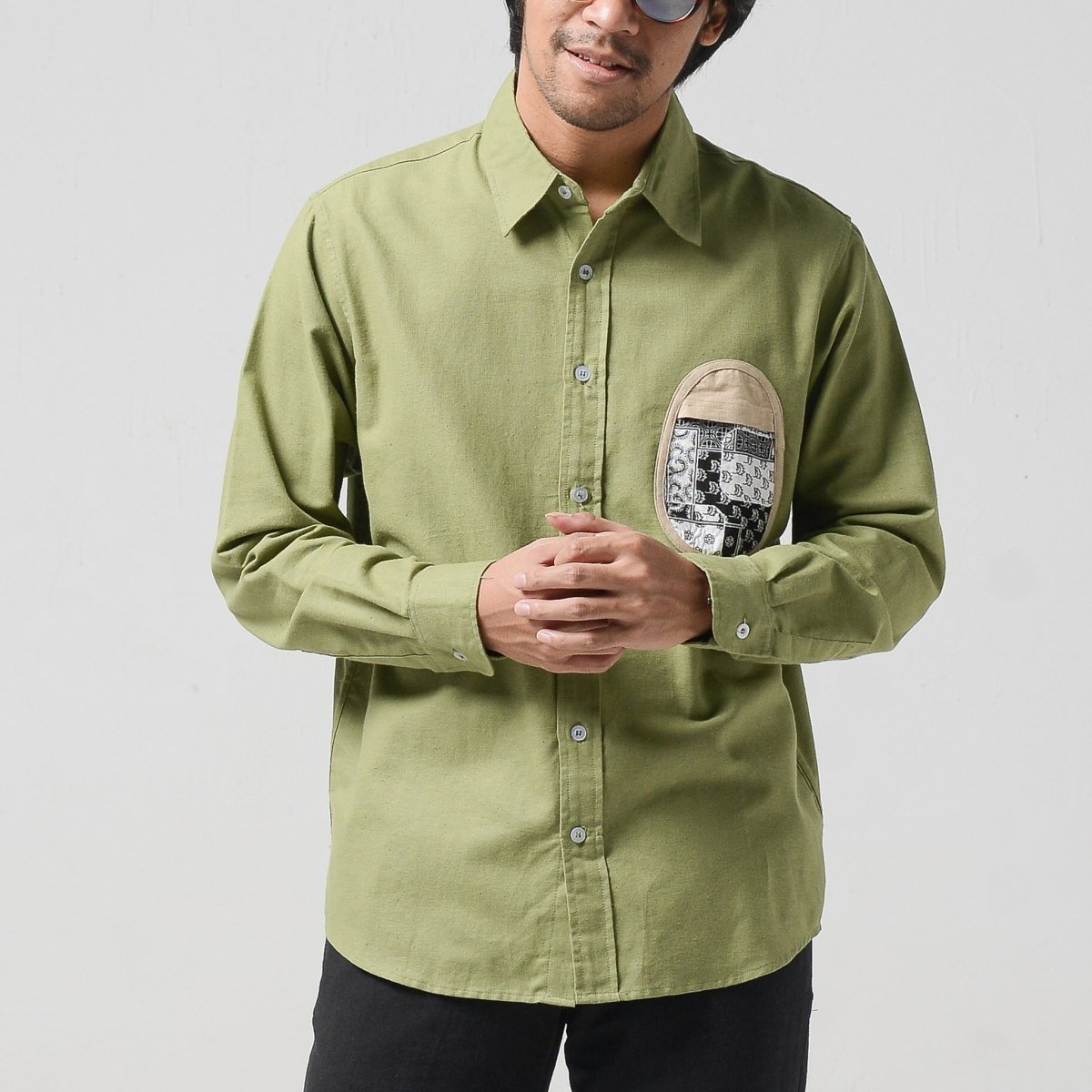Linen Chest Patch Shirt Olive