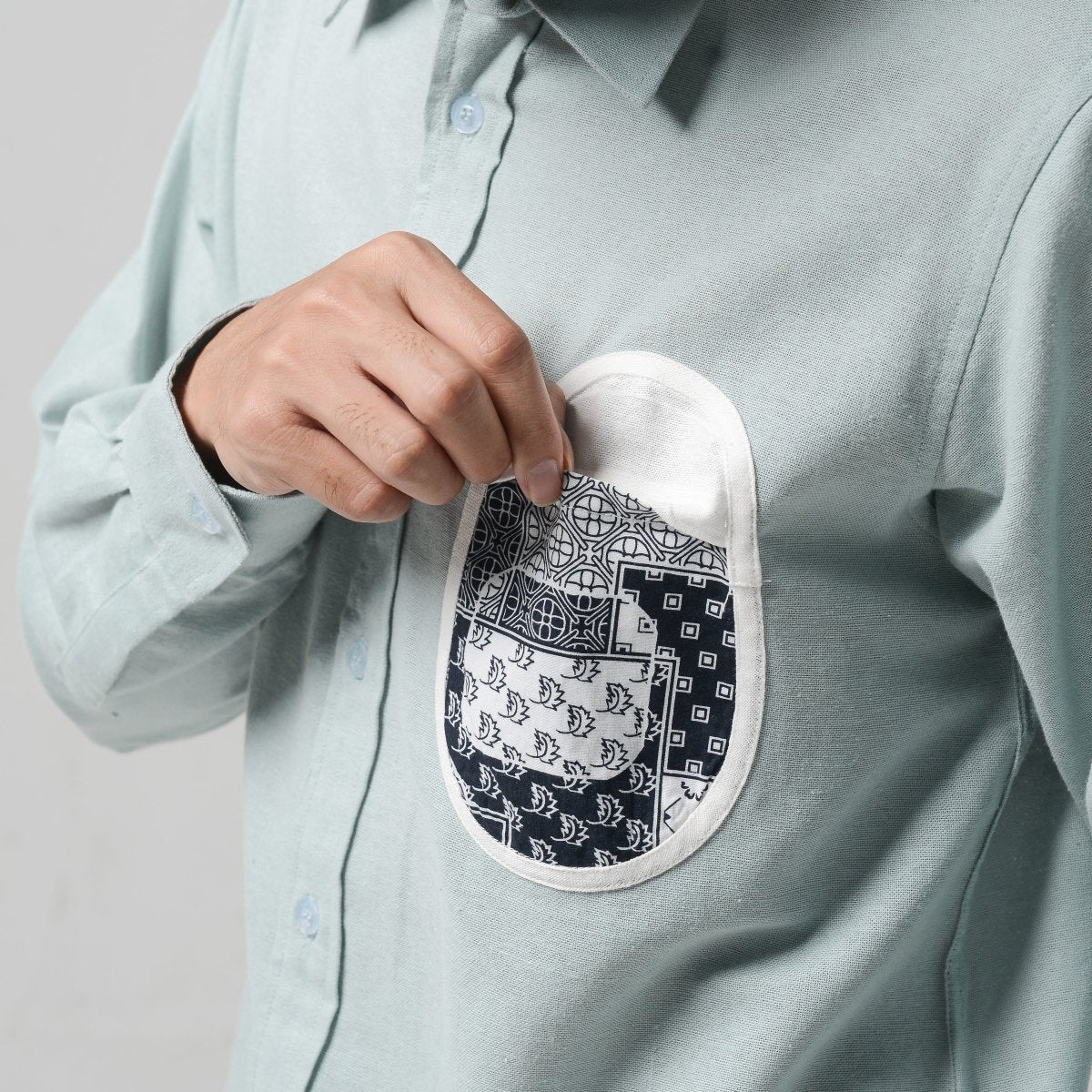 Linen Chest Patch Shirt Sky blue