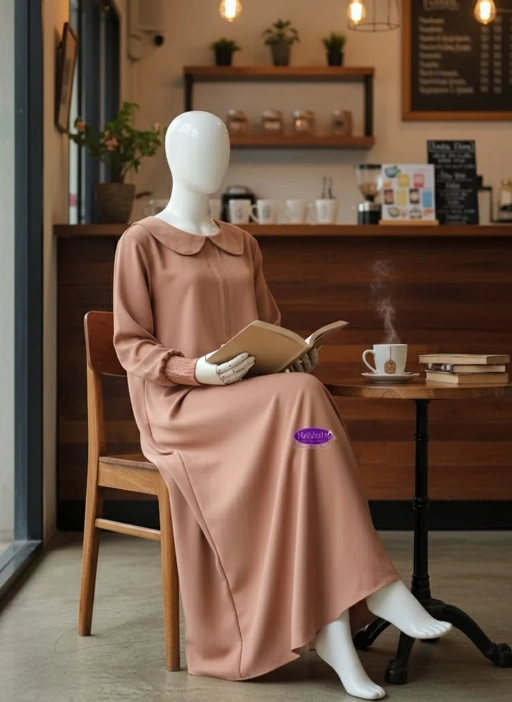 Image of (BA) Milenia Peach - Abaya - M. Cubit 2,8m - M. Cubit 10cm berdiri YKK