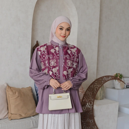 Image of Marchemode Naima Shirt Shakila dan Katun Bordir Baju Lengan Panjang Elegan Mewah Lebaran Outfit Wanita Ootd Cewek Berhijab Trend Terbaru