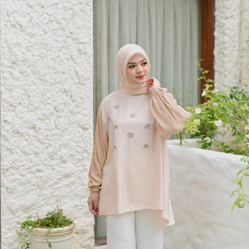 Image of Marchemode Aniqa Blouse Baju Atasan Ootd Cewek Berhijab Outfit Lebaran Muslim Wanita Kemeja Lengan Panjang Reguler Bigsize