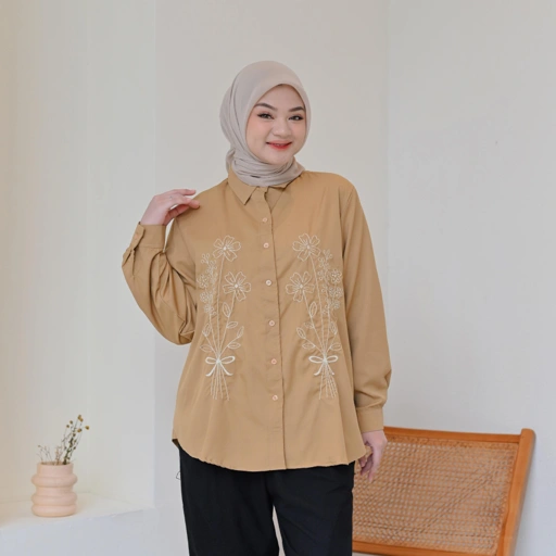 Image of Marchemode Emma Shirt Embroidery Baju Atasan Kemeja Lengan Panjang
