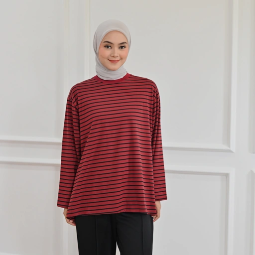 Image of Marchemode Salva Shirt Cotton Stretch Stripe Baju Lengan Panjang Upsize Reguler Best Seller Bigsize Oversize Wanita