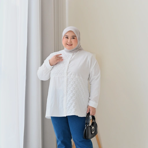 Image of Marchemode Tarra Shirt Katun Fukuro Baju Nyaman Lengan Panajang Wanita Reguler Upsize Bigsize
