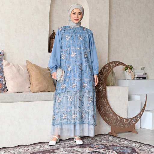 Image of Marchemode Valiya Tunik Baju Lengan Panjang Elegan Mewah Lebaran Outfit Wanita Ootd Cewek Berhijab Trend Terbaru