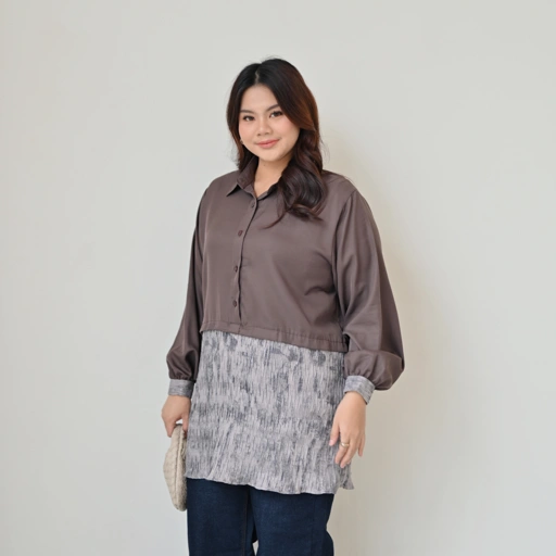 Image of Marchemode Halwa Shirt Baju lengan Panjang Shakilla mix Cotton plisket Outfit Mewah Wanita