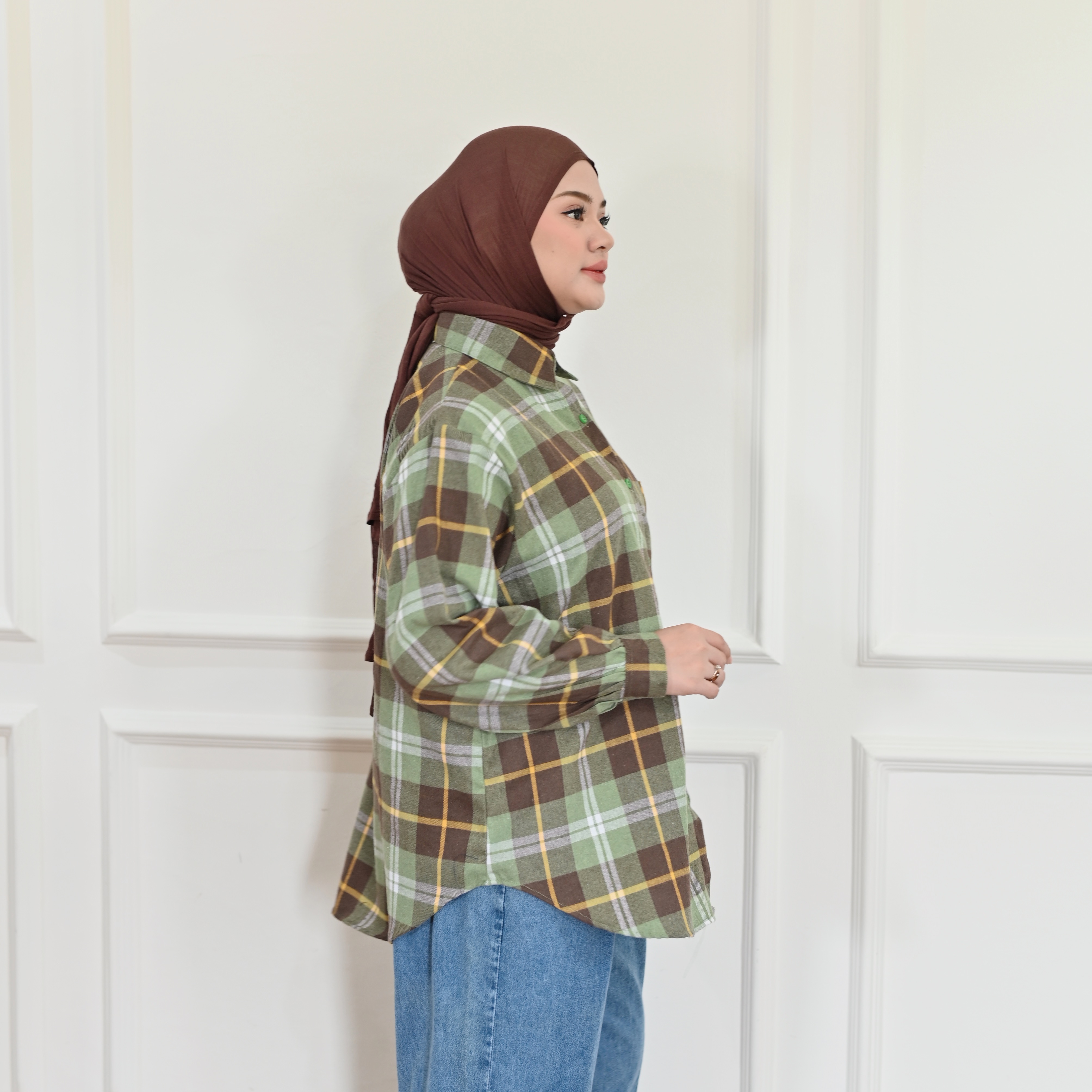Marchemode Thesa Flanel Shirt Baju Wanita Lengan Panjang Reguler Bigsize Upsize