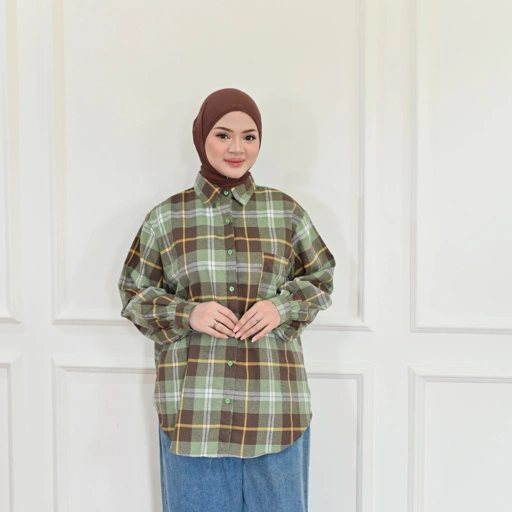 Marchemode Thesa Flanel Shirt Baju Wanita Lengan Panjang Reguler Bigsize Upsize