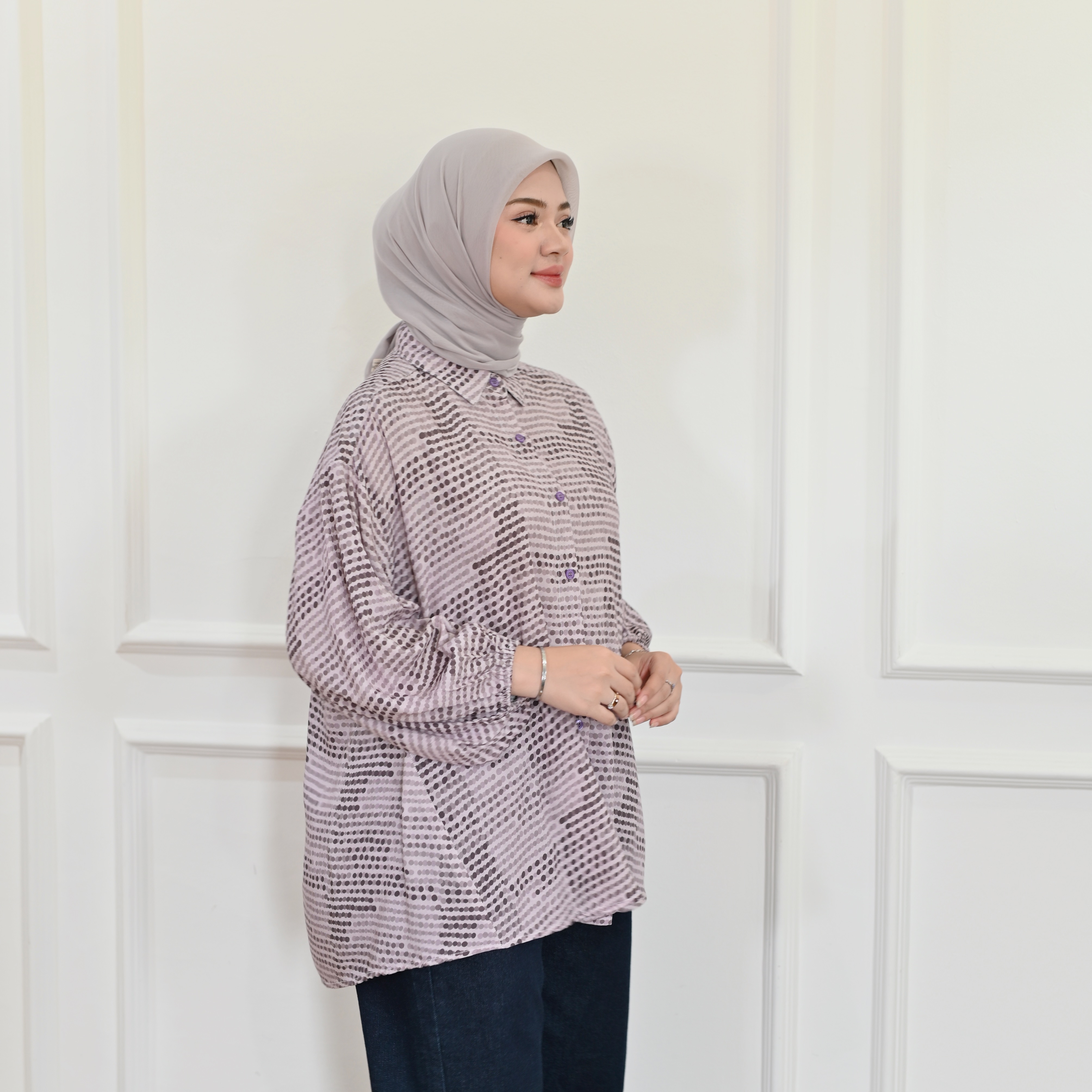 Marchemode Karina Shirt Baju Lengan Panjang Wanita Motif Reguler Upsize Bigsize
