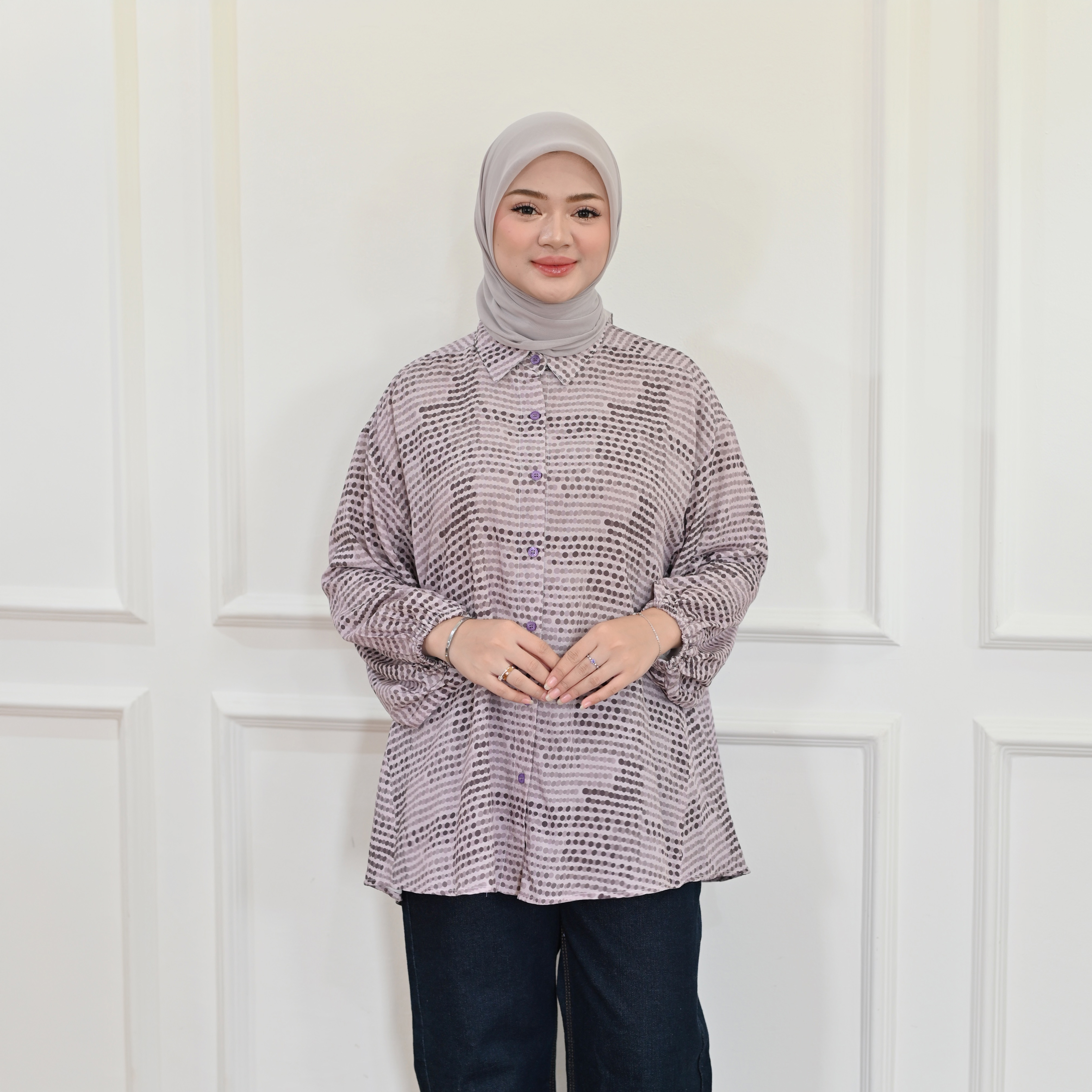 Marchemode Karina Shirt Baju Lengan Panjang Wanita Motif Reguler Upsize Bigsize