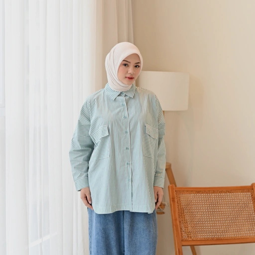 Marchemode Shea Shirt Baju Lengan Panjang Wanita Atasan Stripe Reguler Upsize