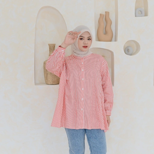 Image of Marchemode Zada Stripe Shirt Baju Lengan Panjang Atasan Wanita Bahan Cotton Nyaman Adem