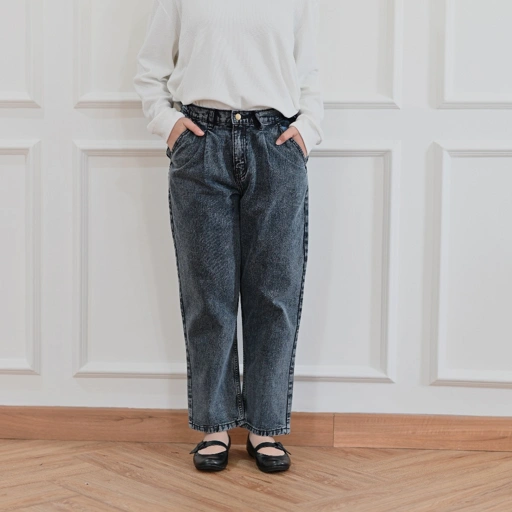 Image of Marchemode Mommy Jeans Celana Denim Panjang Denim Wanita Reguler Jumbo Bigsize Boyfriend