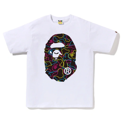 Image of BAPE - NEON CAMO BIG APE HEAD TEE | WHITE