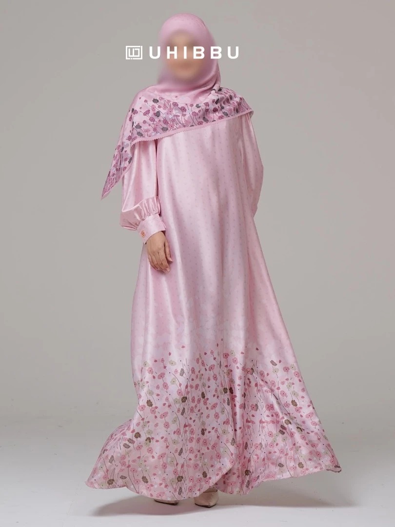 Set Gamis Silk Floral & Hijab voal