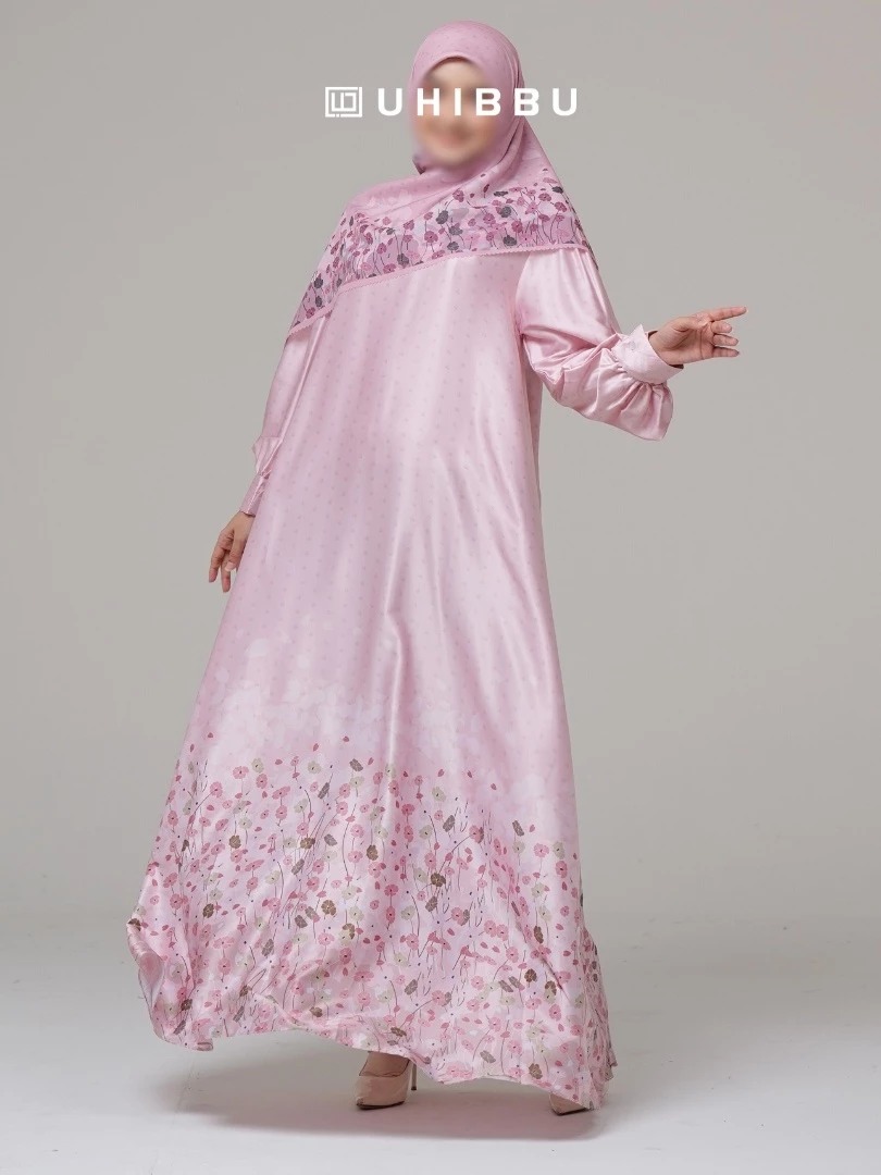 Set Gamis Silk Floral & Hijab voal