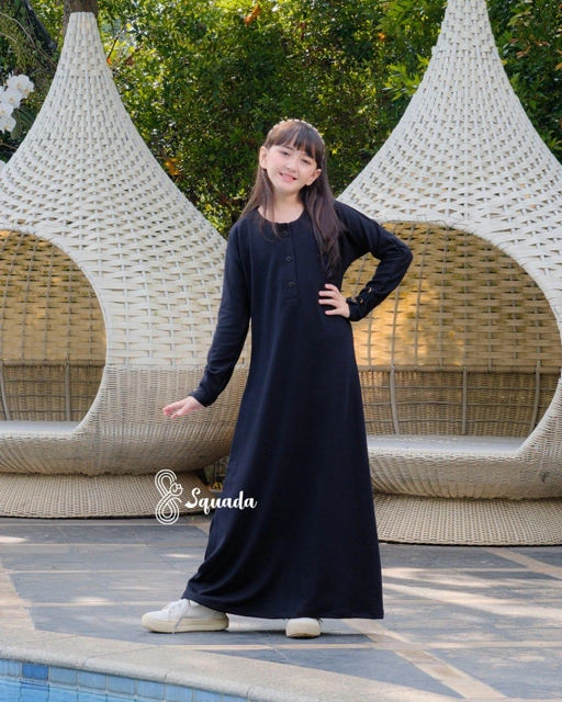 Image of SQUADA KIDS | MAHIRA KIDS ABAYA KNIT - DRESS ABAYA KAOS KNIT PREMIUM - ABAYA RAJUT GOLD BUTTON