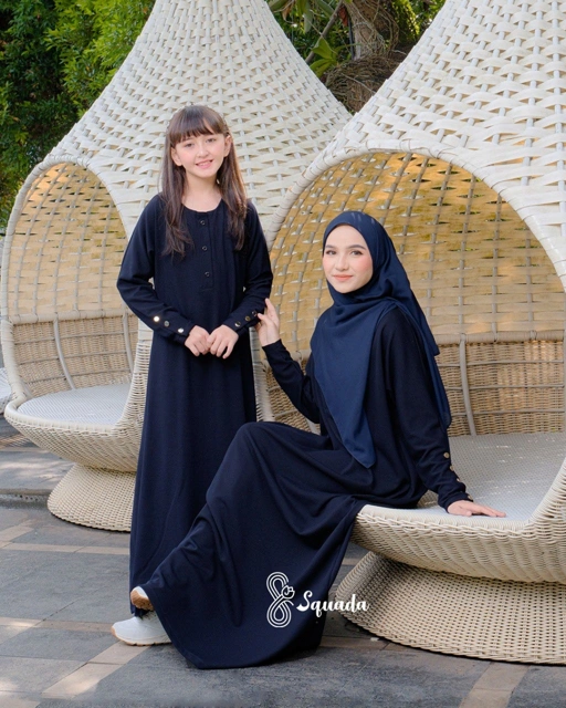 Image of SQUADA KIDS | MAHIRA KIDS ABAYA KNIT - DRESS ABAYA KAOS KNIT PREMIUM - ABAYA RAJUT GOLD BUTTON