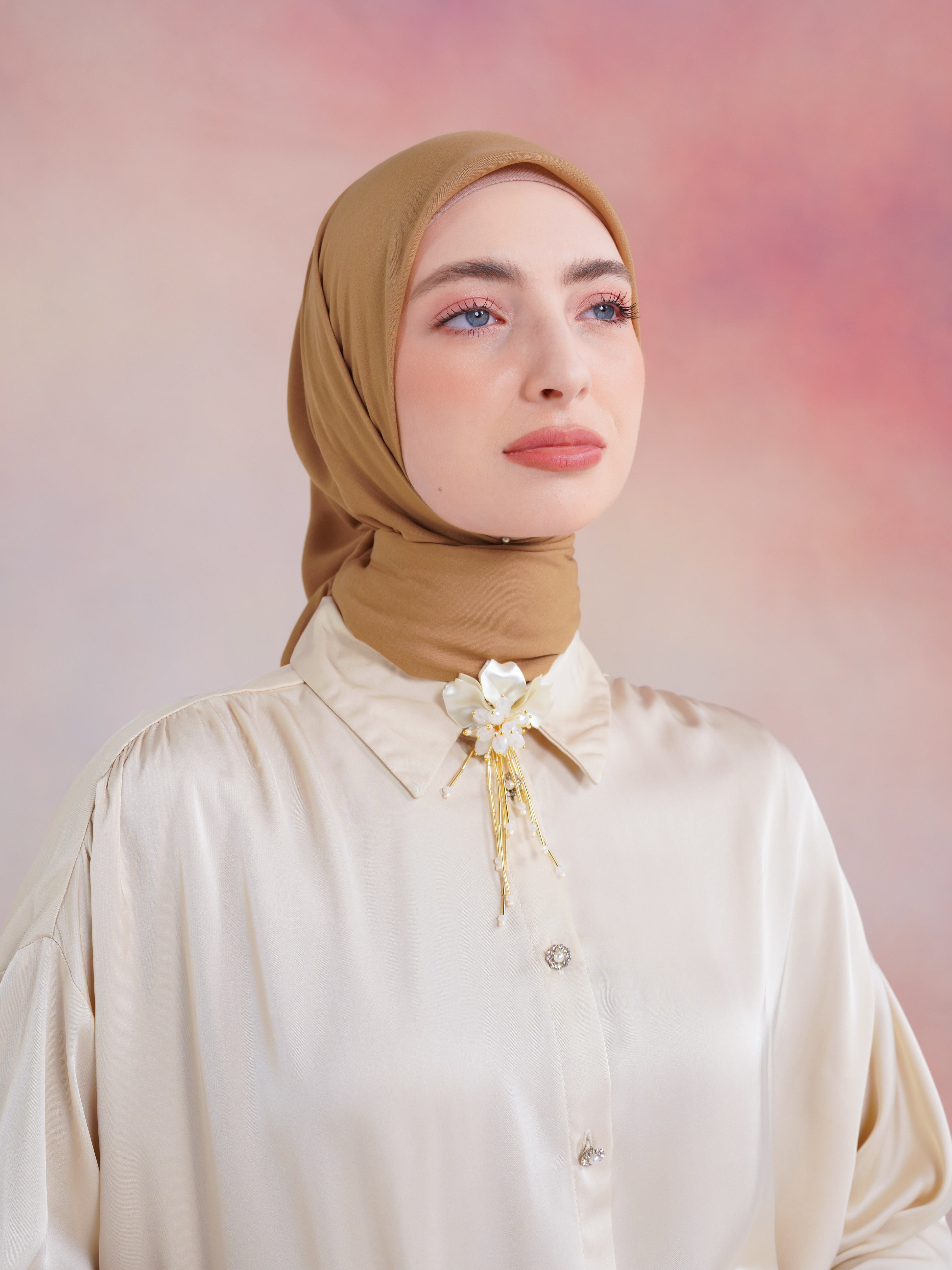 [BUNDLE] Laiqa Shirt Brown + Noura Scarves Tan