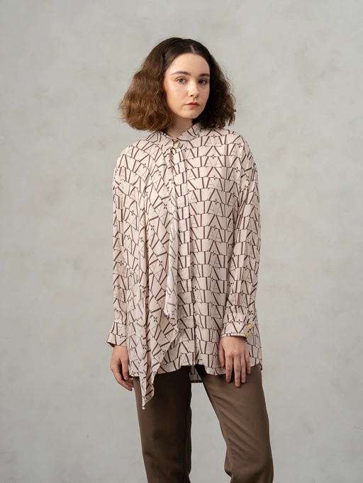 Image of [BUNDLE] Liora Shirt Beige + Noura Scarves Black