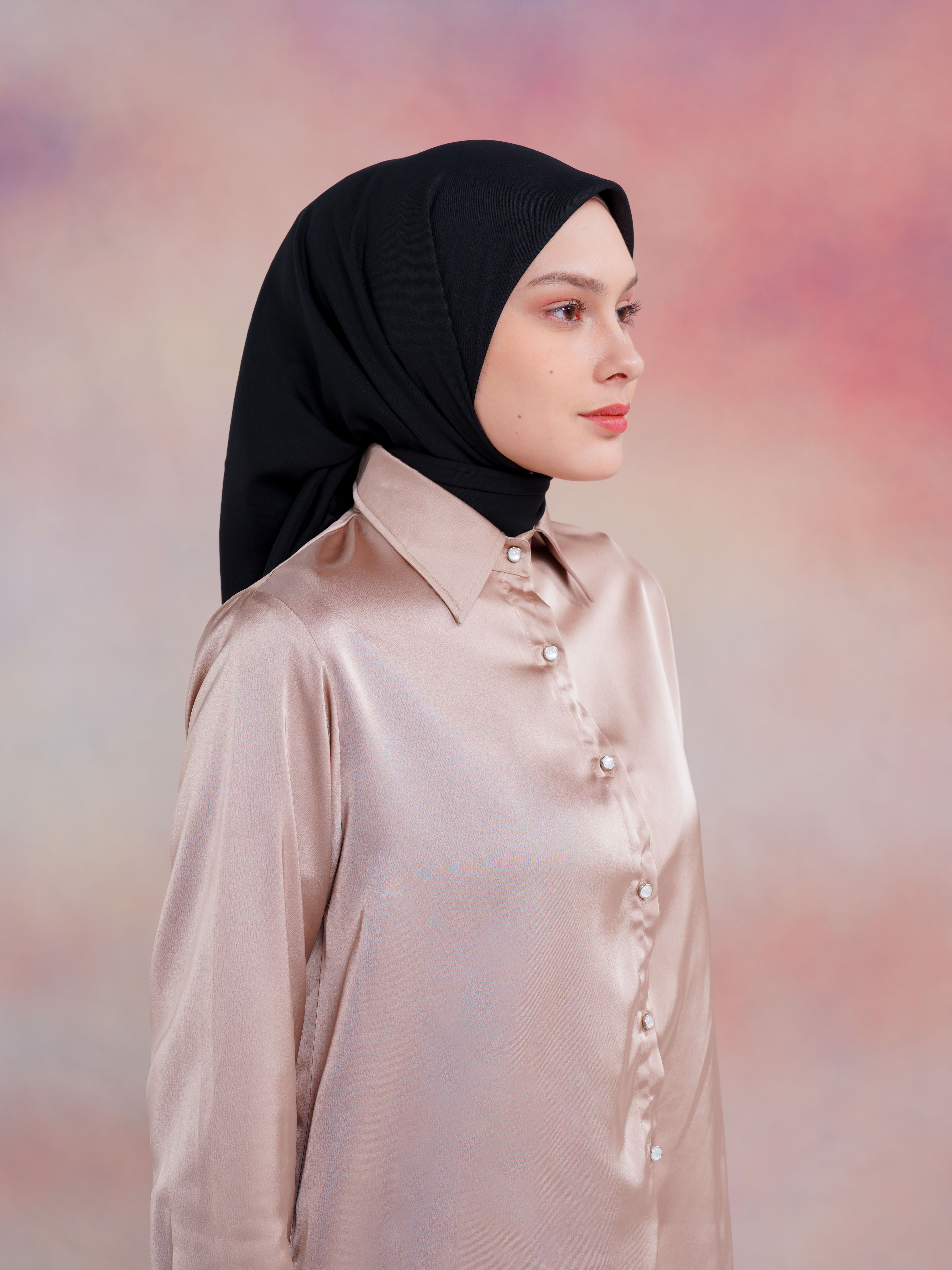 [BUNDLE] Liora Shirt Beige + Noura Scarves Black