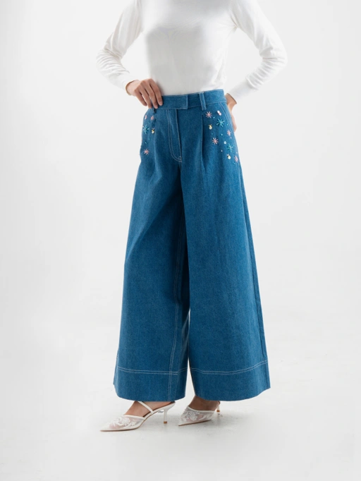 Image of Kamia Palazzo Denim Blue Denim