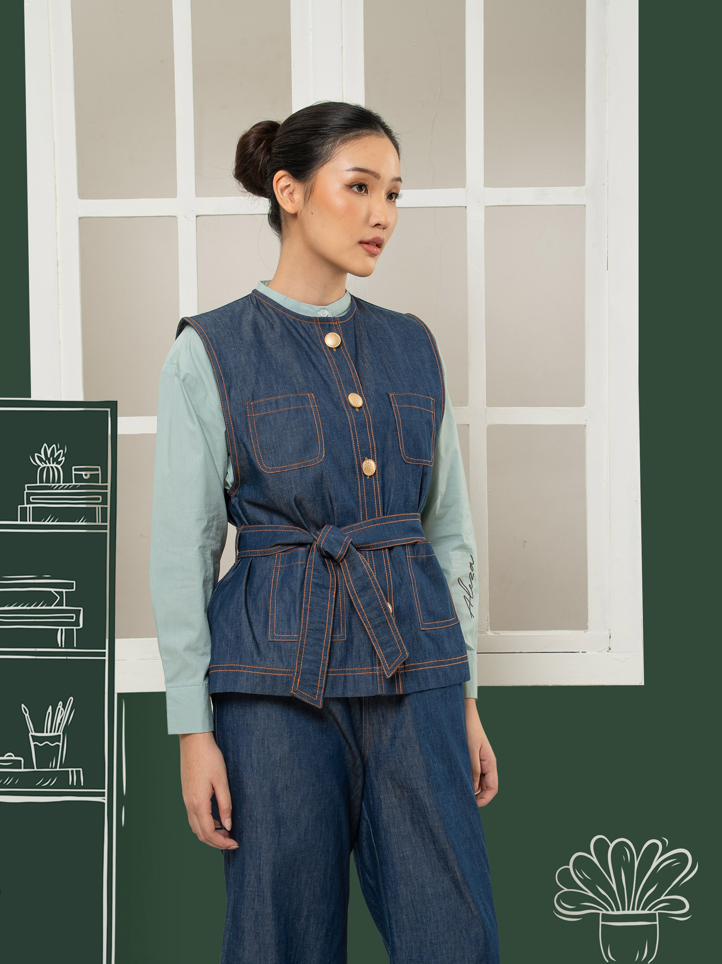 Via Denim Vest Navy