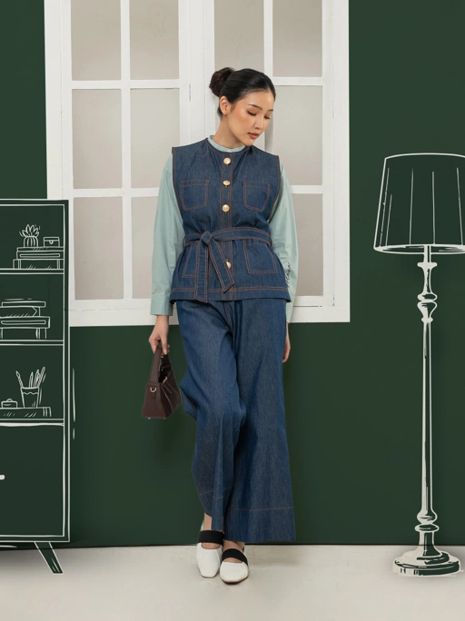 Via Denim Vest  Navy