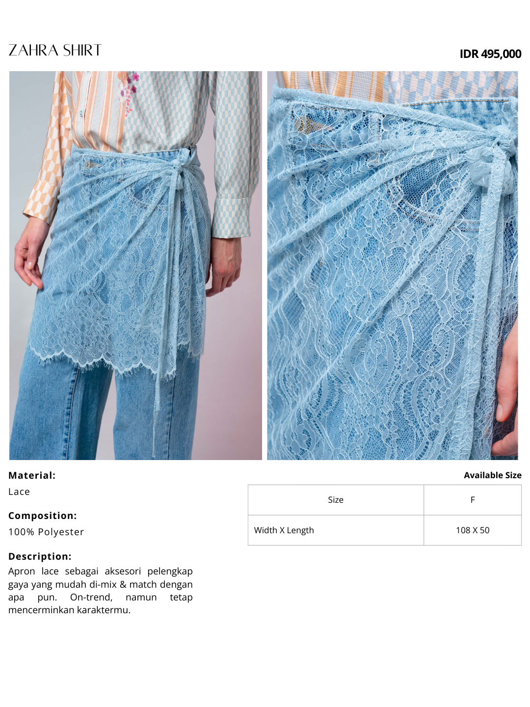 Bian Apron Lace Aqua Blue