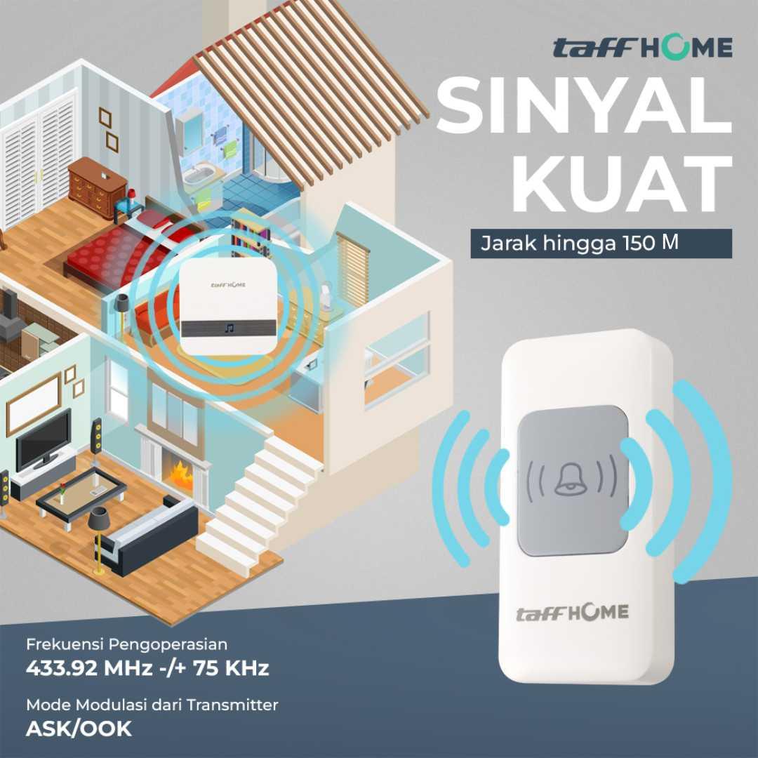 TaffHOME Bell Pintu Wireless Doorbell Melodi Menarik, Jarak 150 M, Anti Air, Mudah Instal