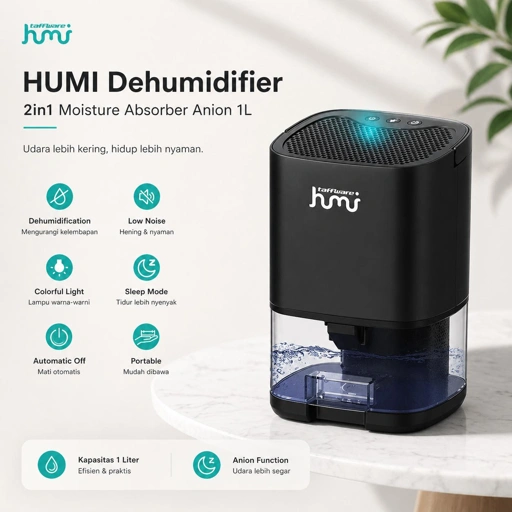 Taffware Dehumidifier HUMI 2in1 Kelembapan Stabil, Udara Bersih, Desain Portable
