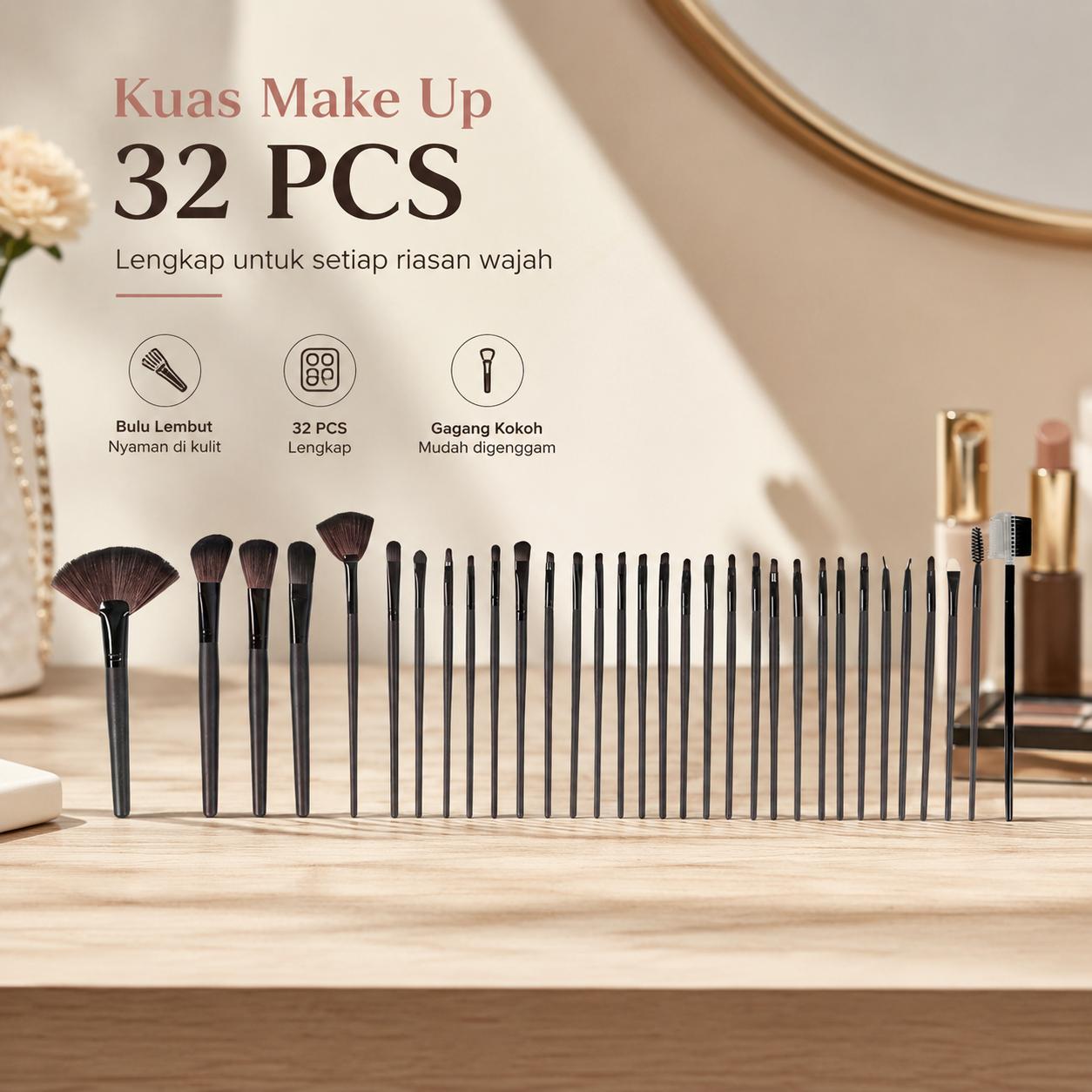 Biutte.co Kuas Make Up Rias Kosmetik Brush 32 Set - Kuas Make Up Lengkap, Hasil Cantik