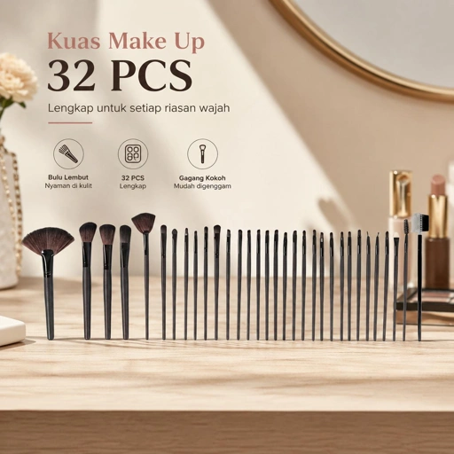 Biutte.co Kuas Make Up Rias Kosmetik Brush 32 Set - Kuas Make Up Lengkap, Hasil Cantik