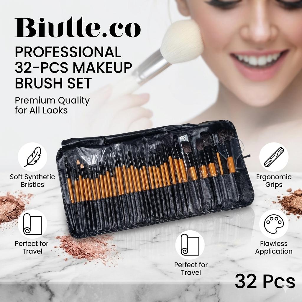 Biutte.co Professional Brush Make Up 32 Set - Aneka Riasan Flawless, Praktis. Tas Penyimpanan Mewah