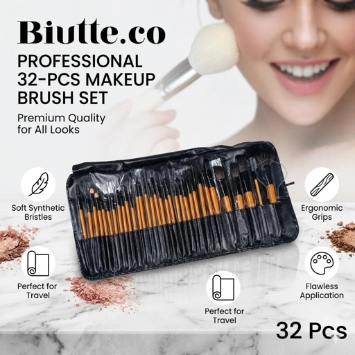 Biutte.co Professional Brush Make Up 32 Set - Aneka Riasan Flawless, Praktis. Tas Penyimpanan Mewah