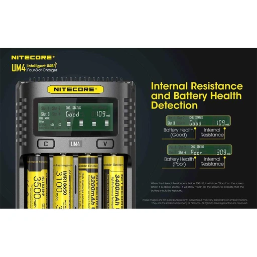 Image of NITECORE Charger Baterai 4 Slot - Pengisian Cepat & Efisien, Layar LCD, USB Charger IH