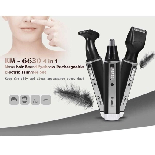 Image of Kemei Alat Cukur Elektrik 4 in 1 Nose Ear Eyebrow Trimmer - KM-6630, Cukur Praktis dengan 4 Kepala Cukur Multifungsi - Hemat Waktu, Desain Nirkabel IH