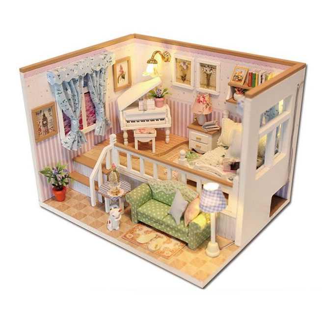 HONGDA Sylvanian Room Miniatur Rumah Boneka 3D DIY 1:24 with Cover - M026, Kreativitas Anak Terpancing, Dekorasi Unik - Miniatur Berkualitas